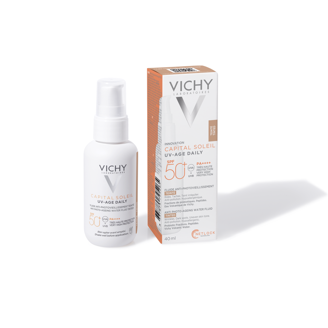 فيشي كابيتال سولاي UV-Age سائل ملون مقاوم لعلامات تقدم سن SPF 50+ مع النياسيناميد 40 مل