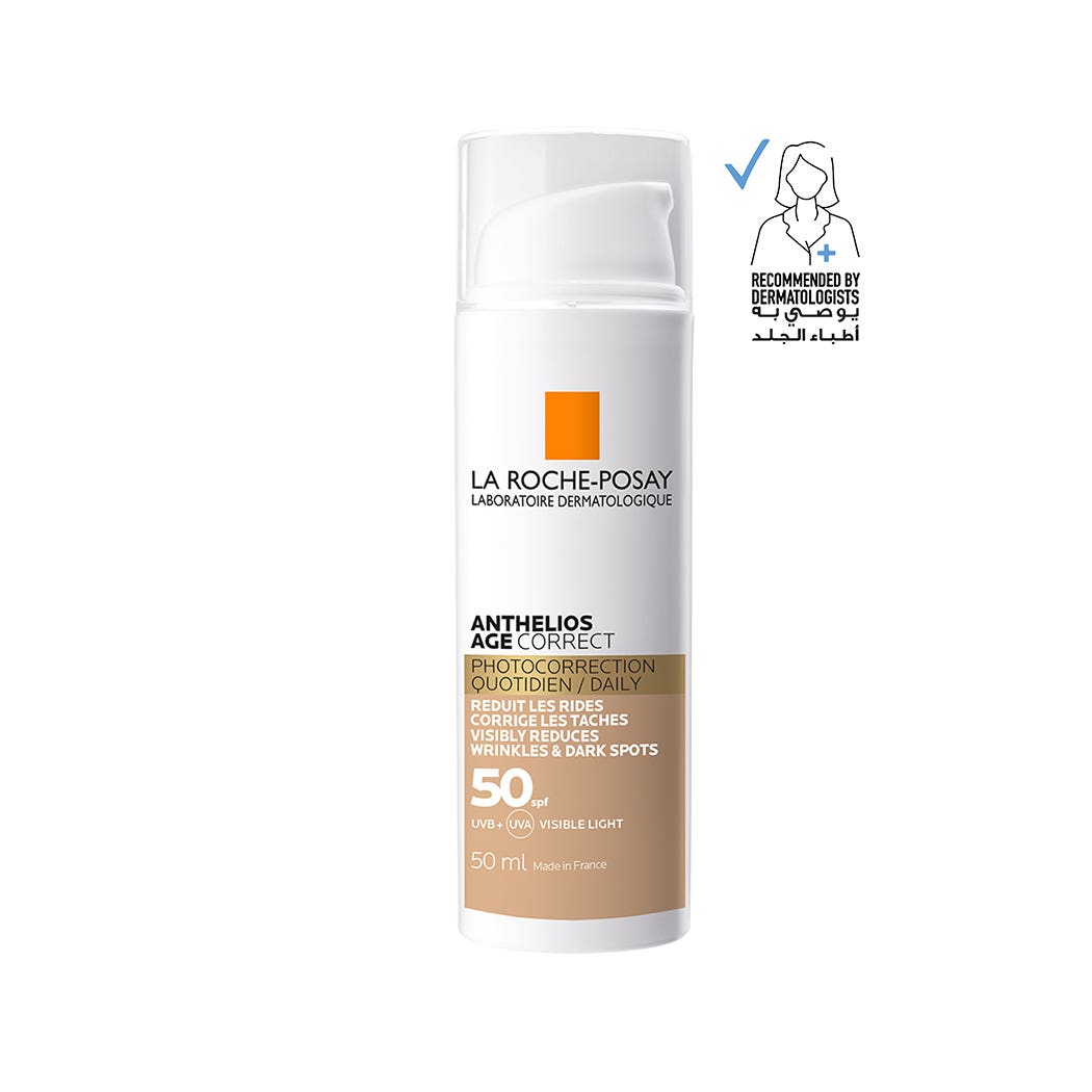 لا روش بوزيه أنثيليوس ايدج كوريكت SPF 50 واقي شمس ملون مقاوم لعلامات تقدم سن مع النياسيناميد 50 مل