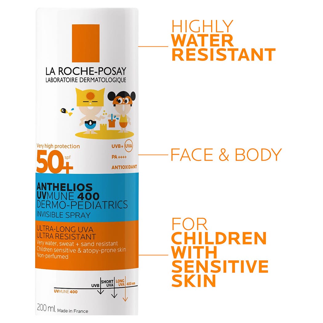 لا روش بوزيه أنثيليوس ديرمو بيدياتريكس +SPF50 واقي شمس للأطفال بخاخ غير مرئي 200مل